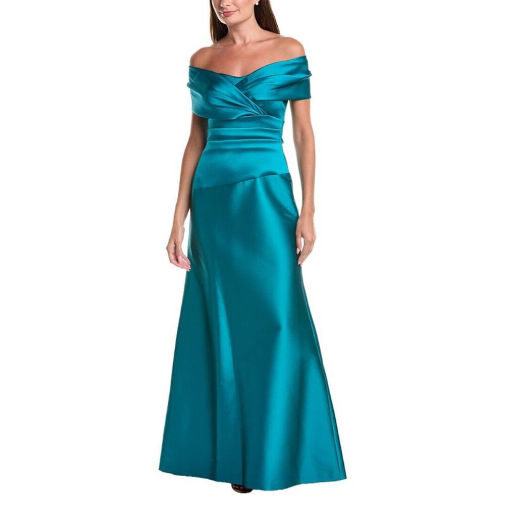 Teri Jon By Rickie Freeman Womens Stretch Mikado Off-Shoulder Ruched Waist